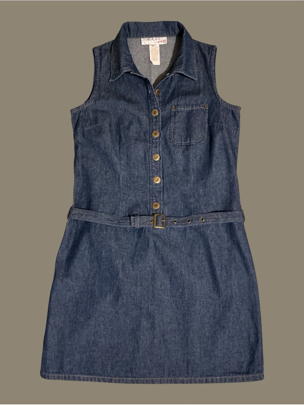 Vintage Tower Hill Sport Denim Shirt Dress Belted Petite 6P Dark Wash ‘90s